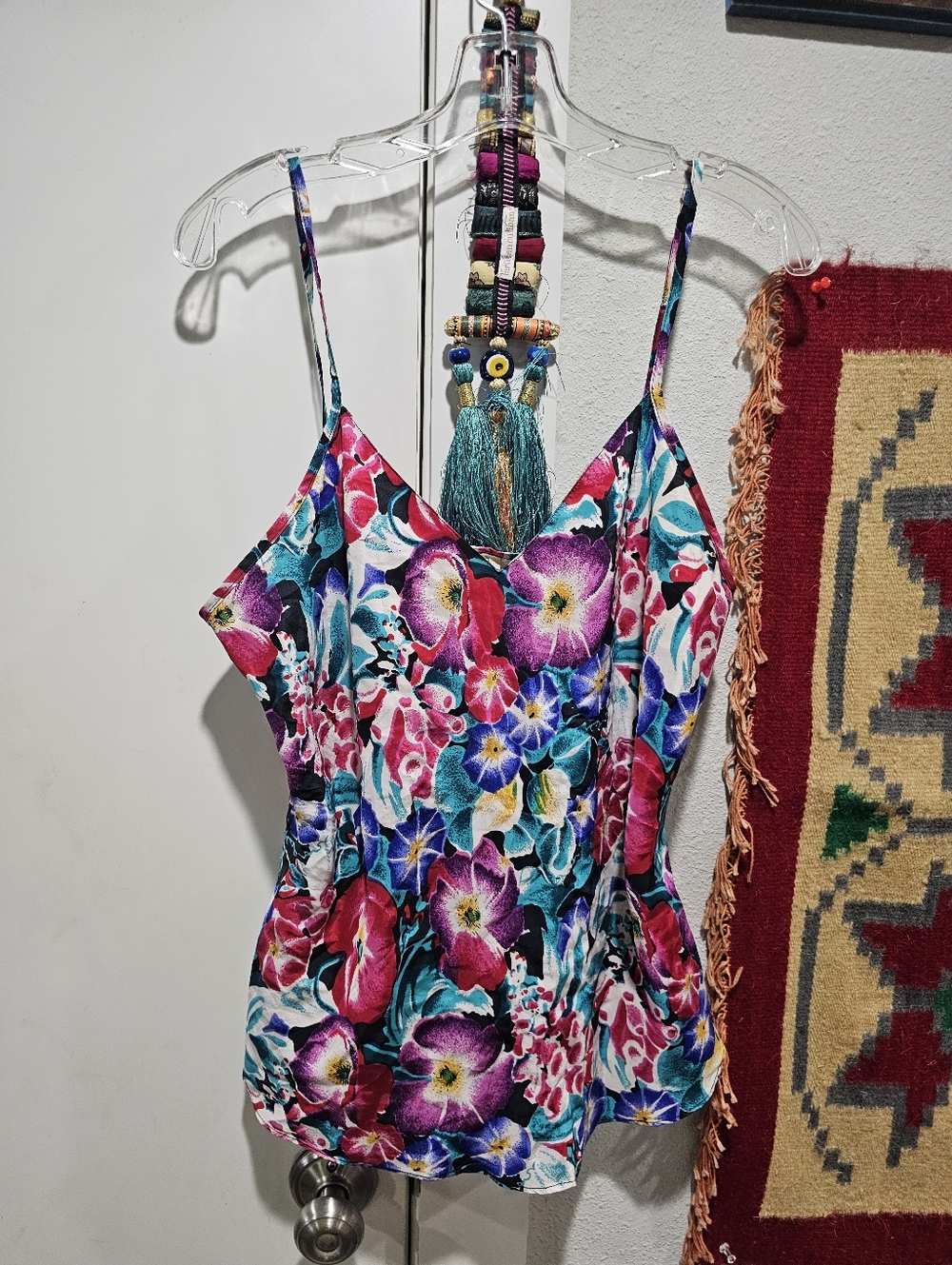 Floral Silk Spaghetti-strap Summer Blouse M